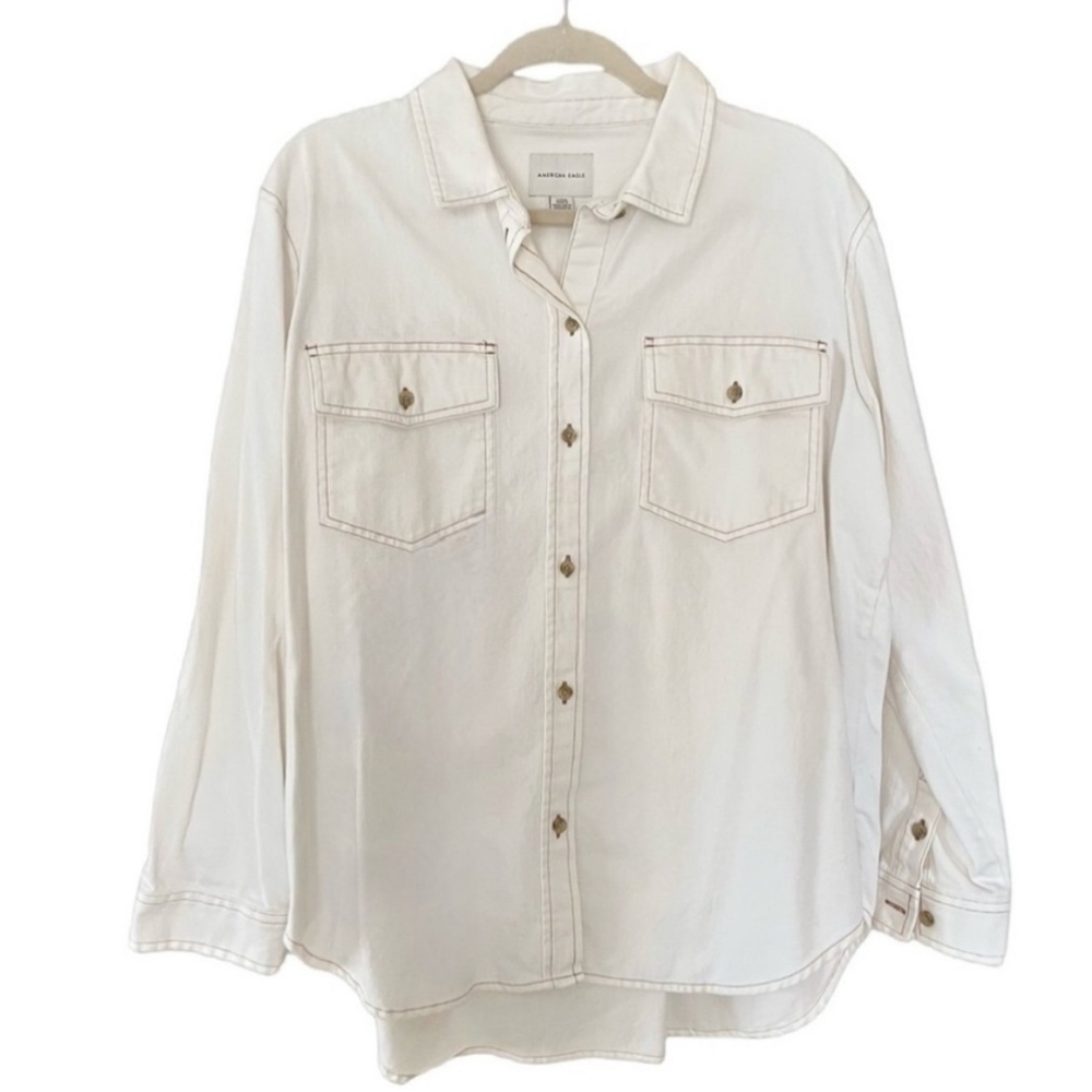 American Eagle Oversized Button Up Down Denim Jacket Shirt Size XL NWOT